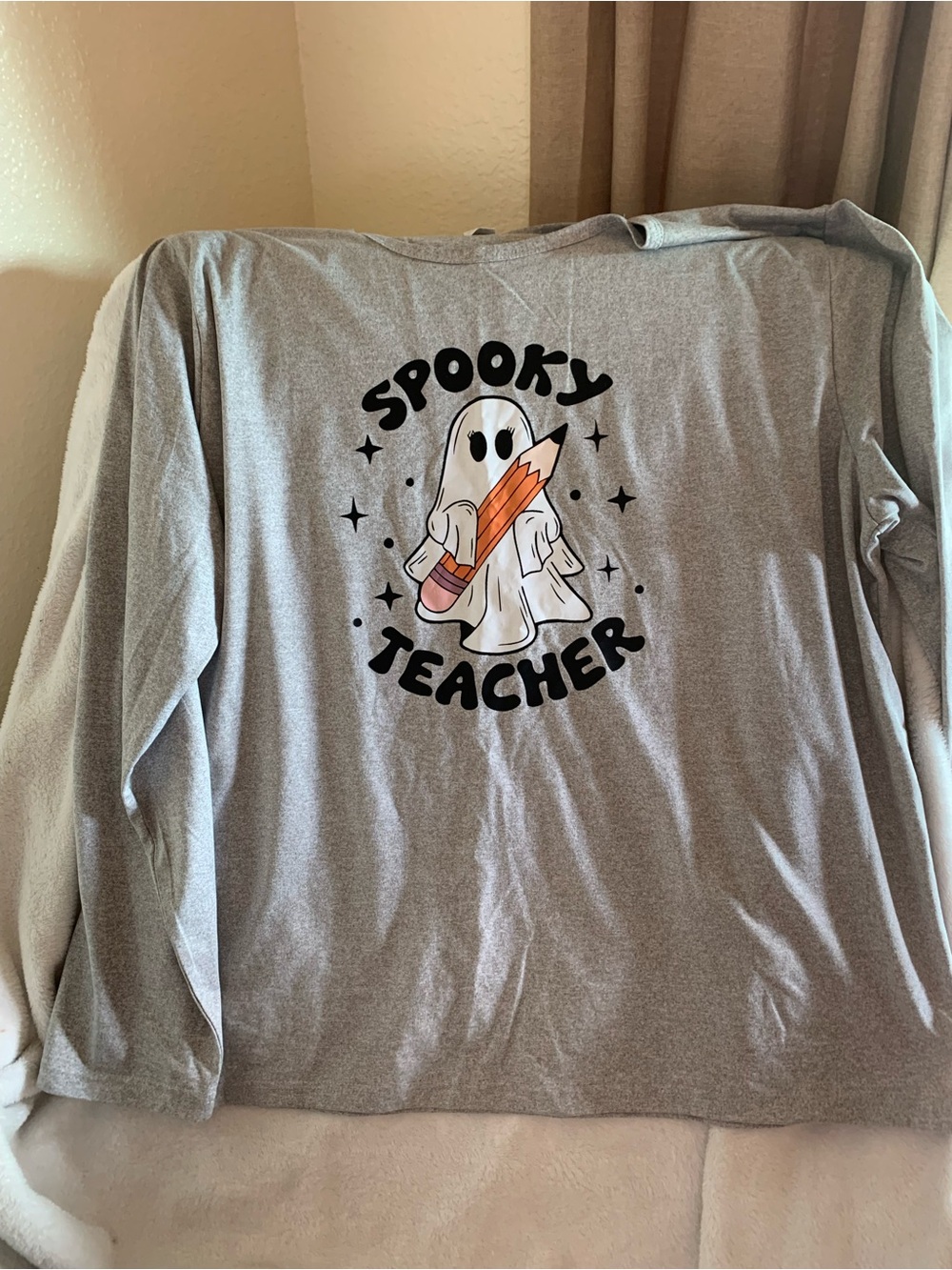 Spooky Teacher" Ghost Graphic Long-Sleeve Shirt (Size XXL)